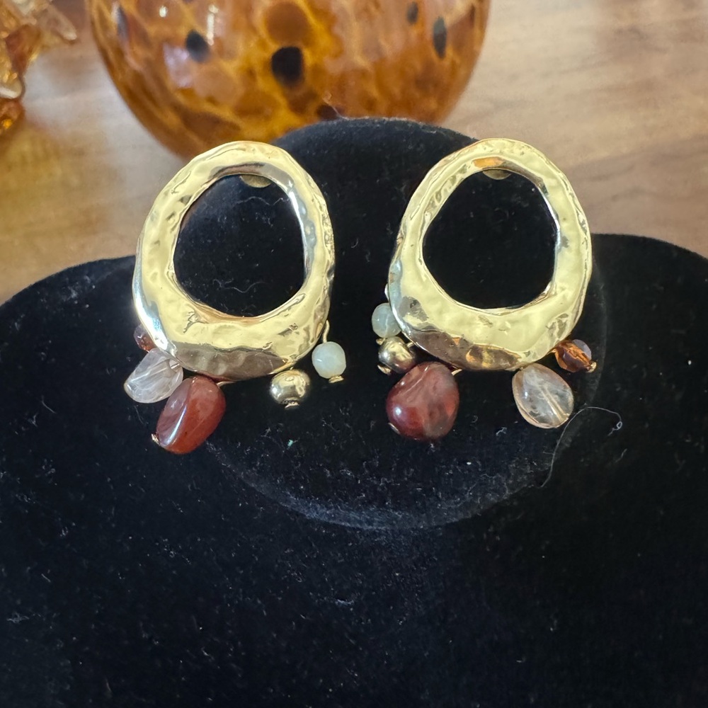Sphera Milano Gold Tone Hoop Earrings with Multi Gemstone Drops - Women Jewelry
